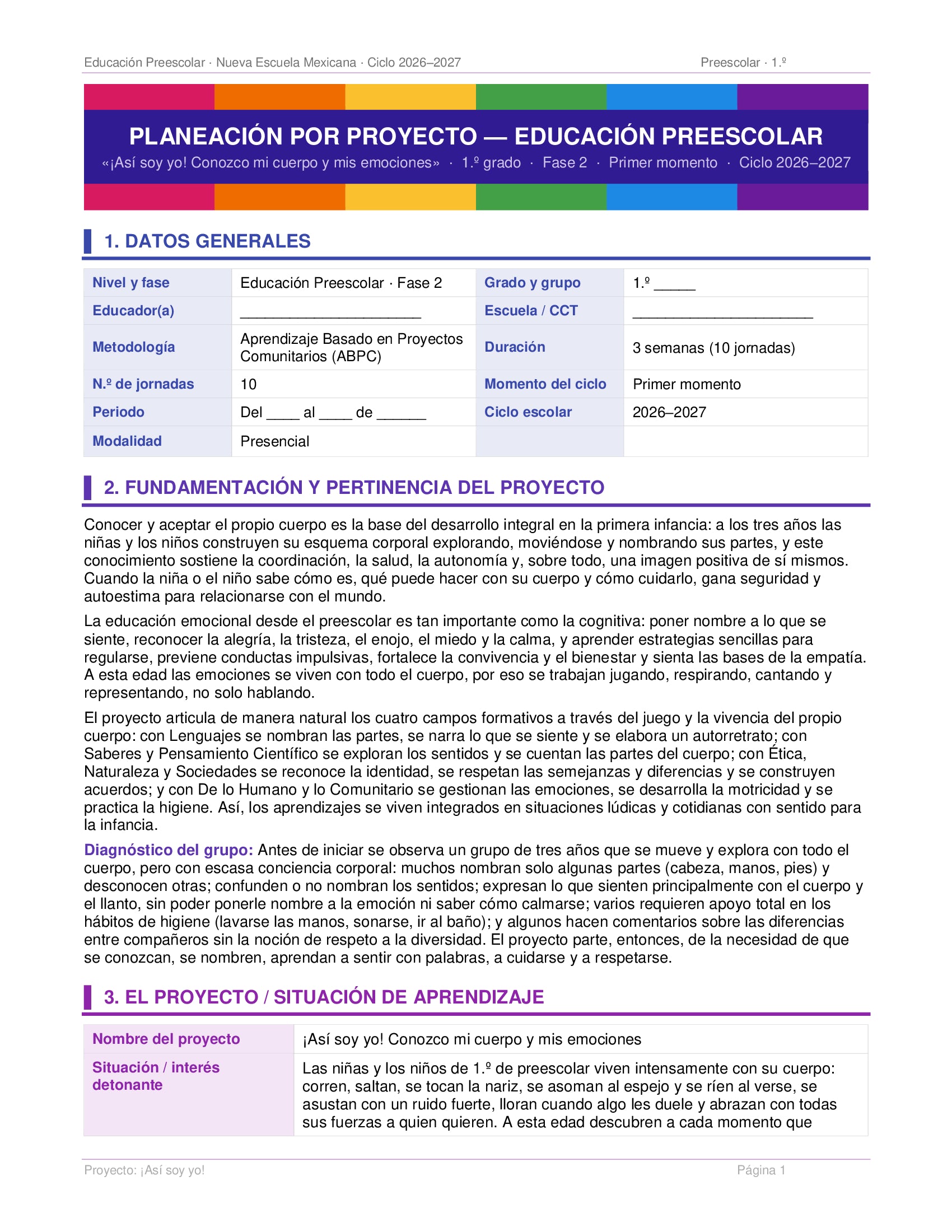 PLANEACIONES PREESCOLAR 1ER GRADO - CICLO ESCOLAR 2026-2027