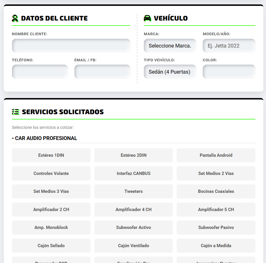 Presupuesto PRO | Audio, Alarmas & Polarizados