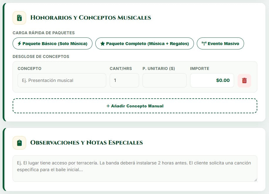 PRESUPUESTO PRO | BANDAS & AGRUPACIONES