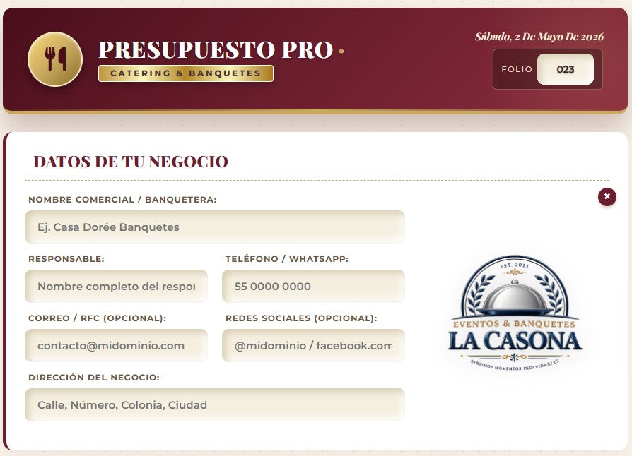PRESUPUESTO PRO | CATERING & BANQUETES