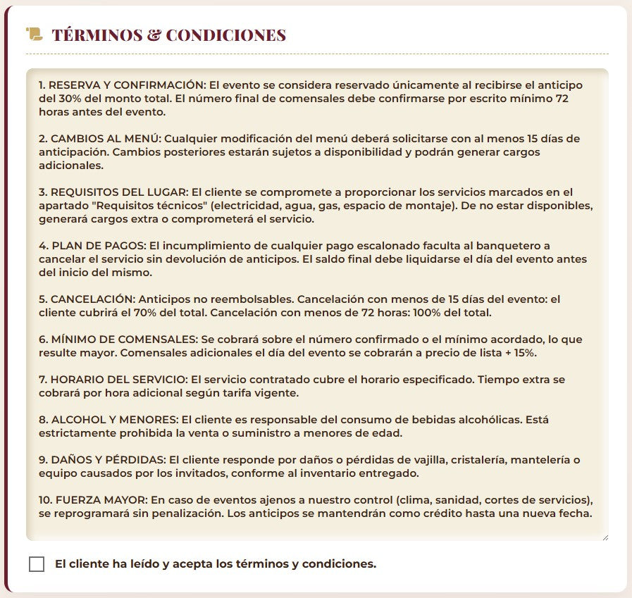PRESUPUESTO PRO | CATERING & BANQUETES