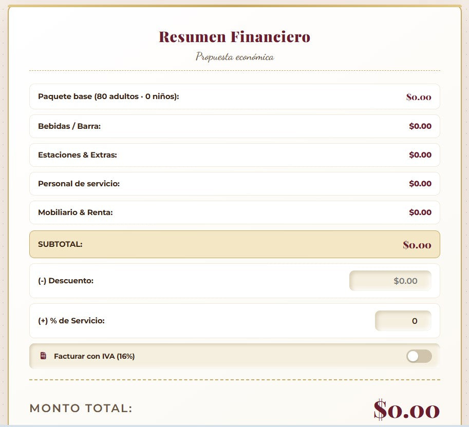 PRESUPUESTO PRO | CATERING & BANQUETES