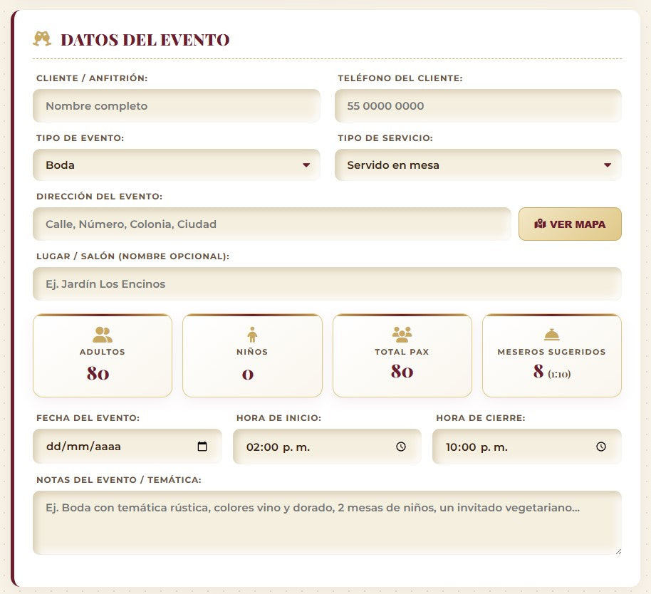 PRESUPUESTO PRO | CATERING & BANQUETES