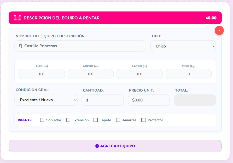 PRESUPUESTO PRO – INFLABLES Y BRINCOLINES