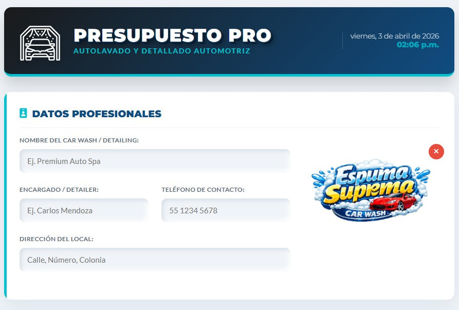PRESUPUESTO PRO | CARWASH - AUTOLAVADO