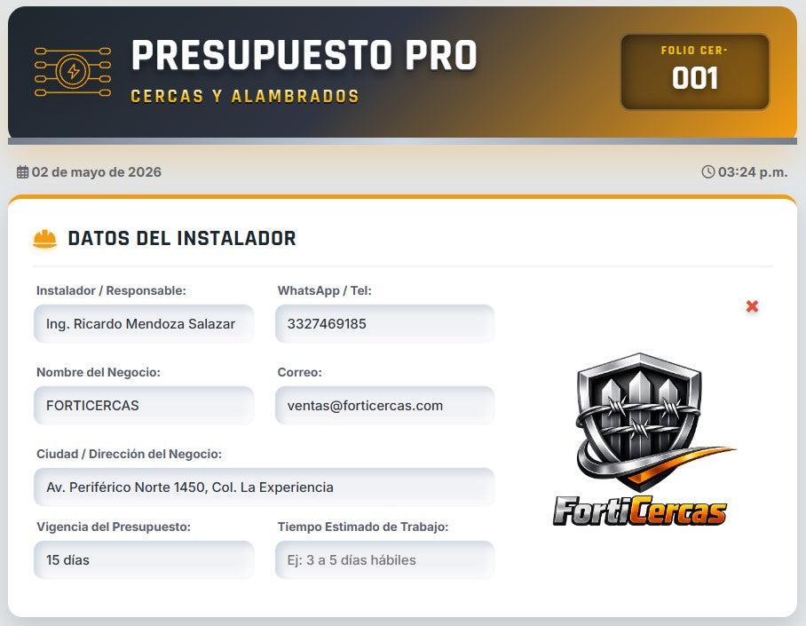 Presupuesto PRO | CERCAS & ALAMBRADOS
