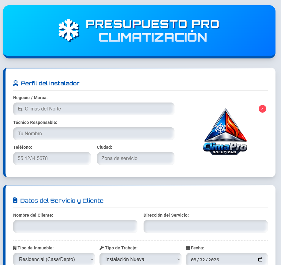 Presupuesto PRO | Técnicos en Climatización