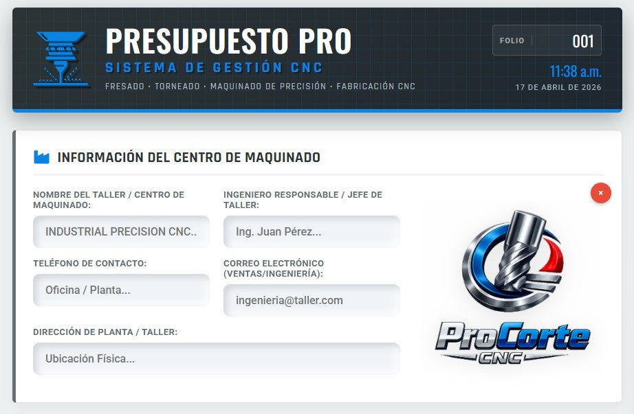 Presupuesto PRO | MAQUINADO CNC