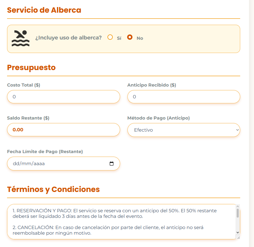 PRESUPUESTO PRO | RENTA DE SALÓNES Y TERRAZAS PARA FIESTAS