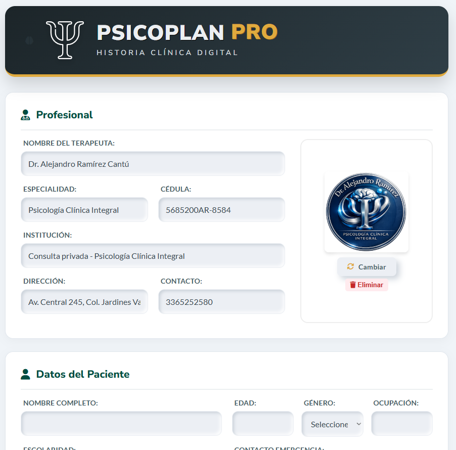 Psicoplan PRO | HISTORIA CLÍNICA DIGITAL - PSICOLOGÍA
