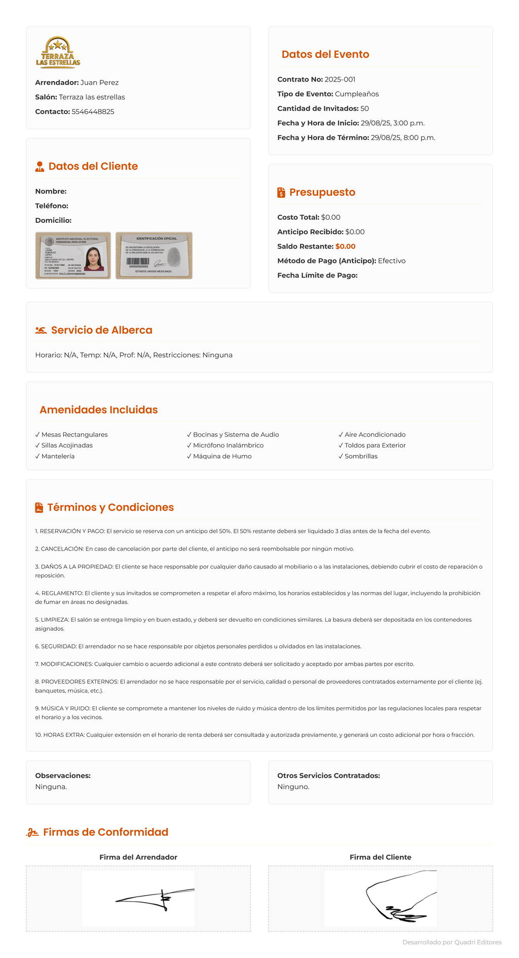 PRESUPUESTO PRO | RENTA DE SALÓNES Y TERRAZAS PARA FIESTAS