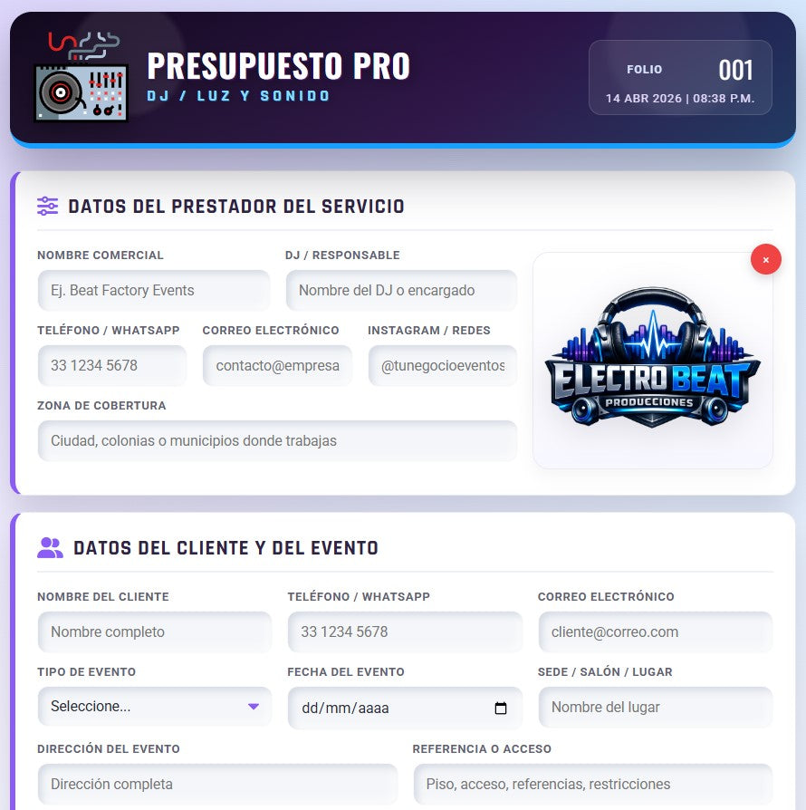 PRESUPUESTO PRO | DJ - LUZ & SONIDO