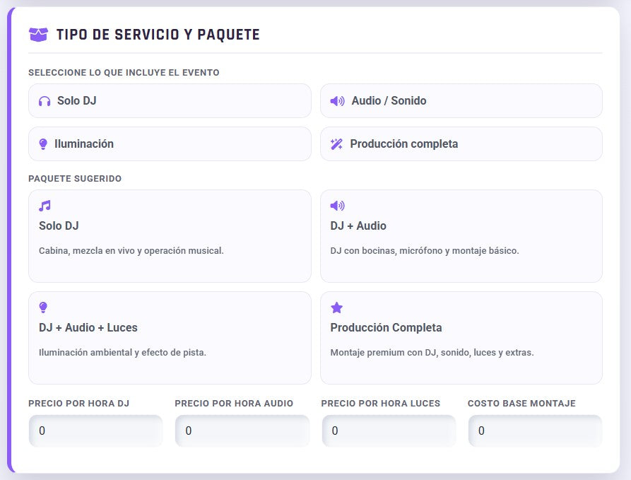PRESUPUESTO PRO | DJ - LUZ & SONIDO