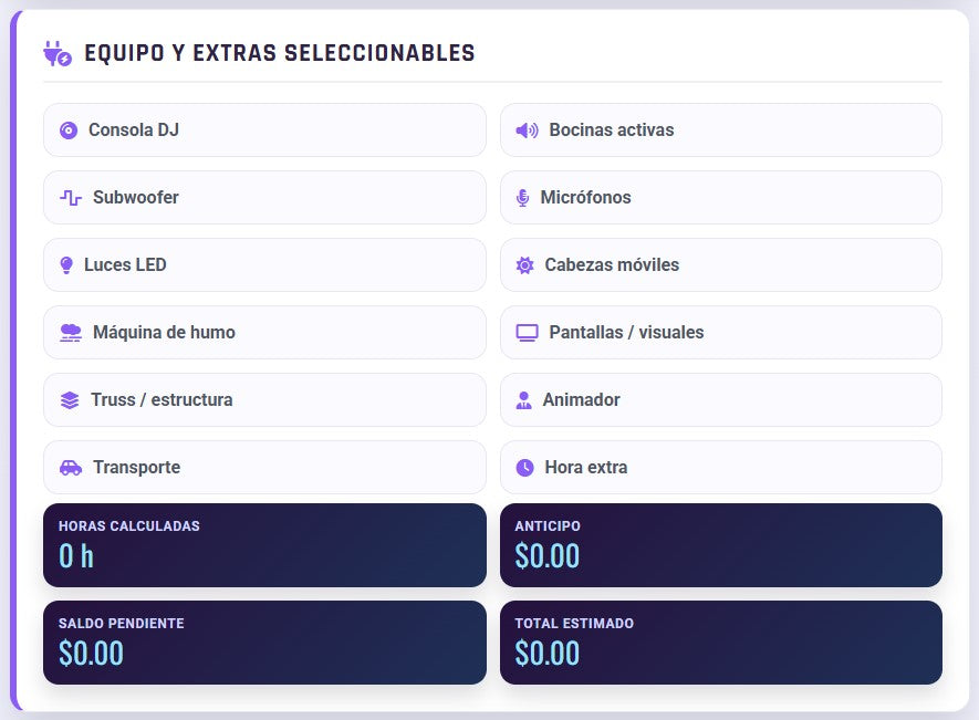 PRESUPUESTO PRO | DJ - LUZ & SONIDO