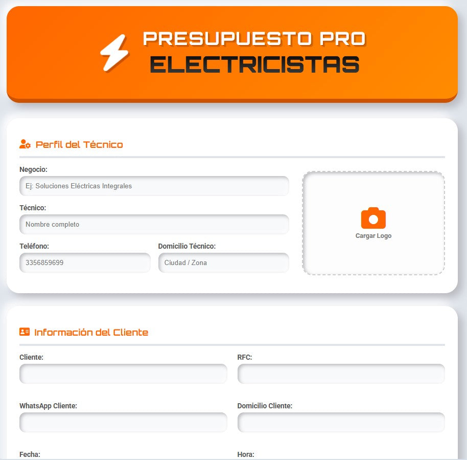 PRESUPUESTO PRO – ELECTRICISTAS