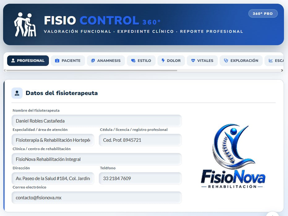 FISIOCONTROL 360° | HISTORIA CLÍNICA DIGITAL