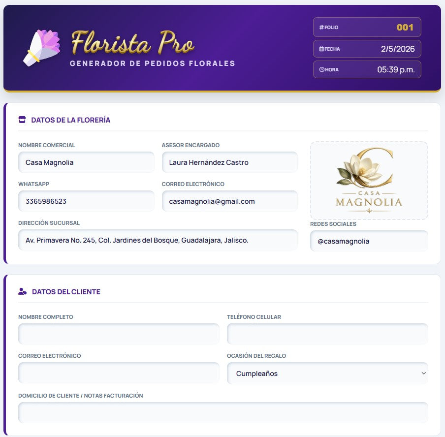 PRESUPUESTO PRO | FLORERÍAS