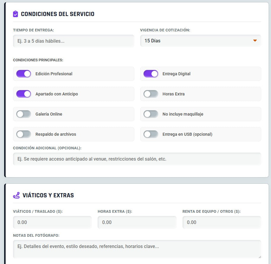 PRESUPUESTO PRO | FOTÓGRAFÍA & VIDEO