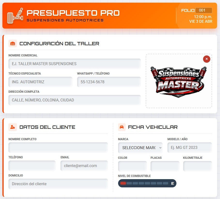 PRESUPUESTO PRO | SUSPENSIONES AUTOMOTRICES