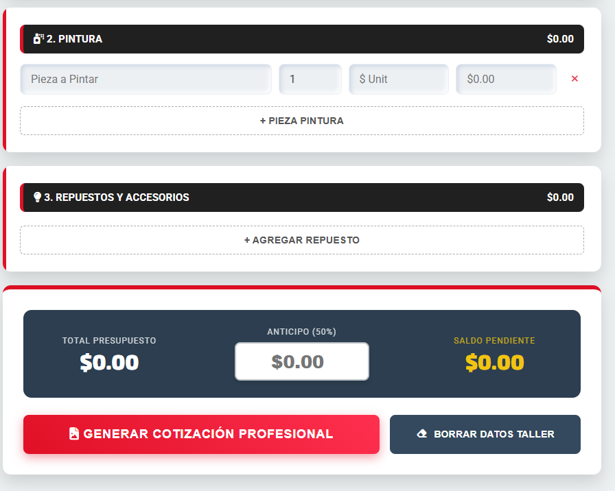 PRESUPUESTO PRO | LAMINADO & PINTURA