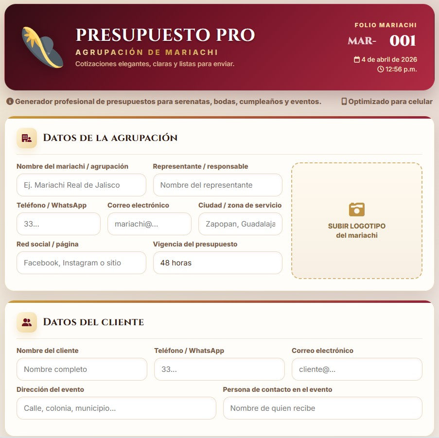 PRESUPUESTO PRO | AGRUPACIÓN DE MARIACHI
