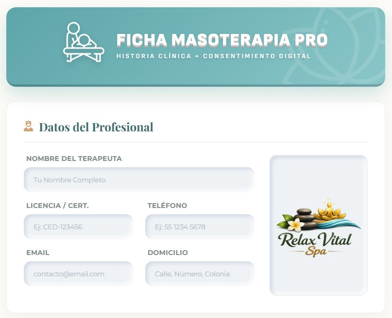 FICHA MASOTERAPIA PRO | HISTORIA CLÍNICA MASAJES
