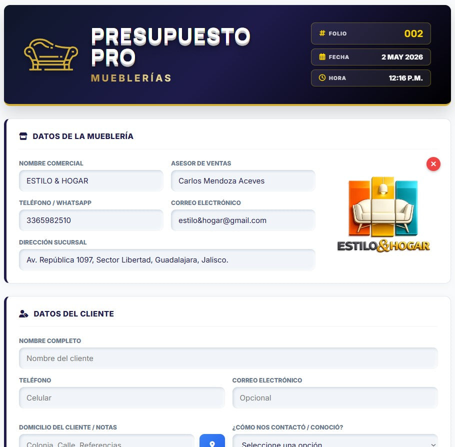 PRESUPUESTO PRO | MUEBLERÍAS