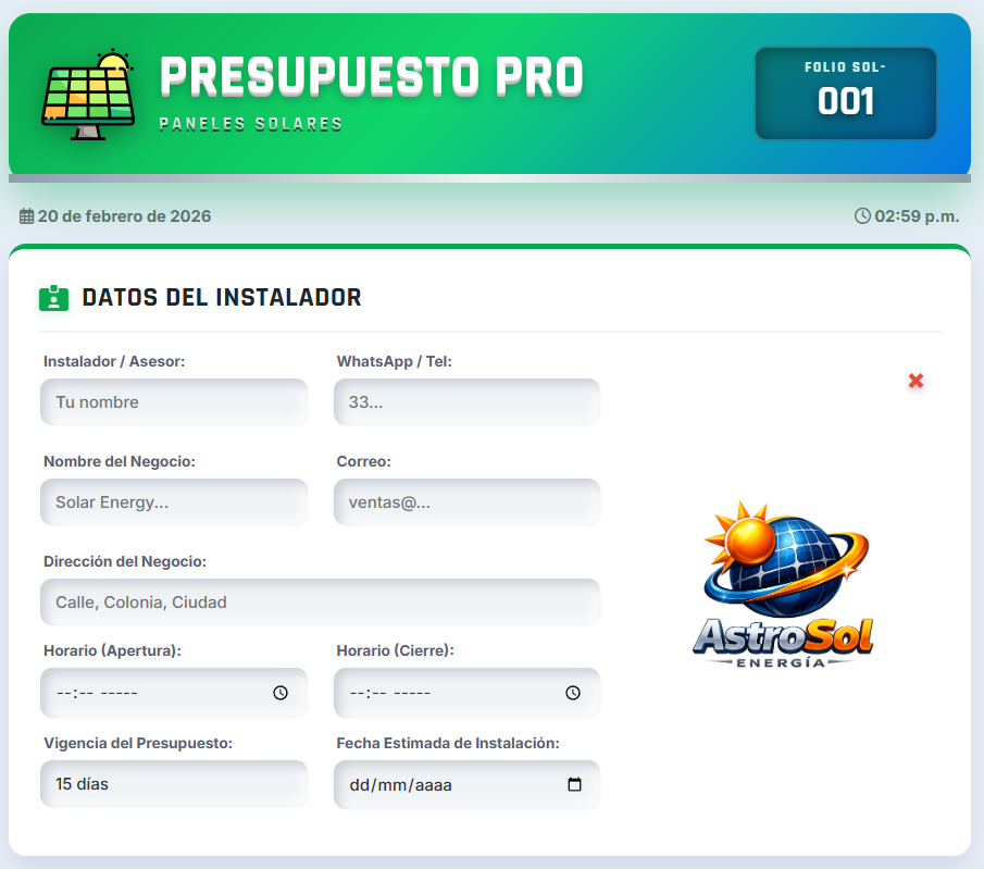 PRESUPUESTO PRO - TÉCNICO EN PANELES SOLARES