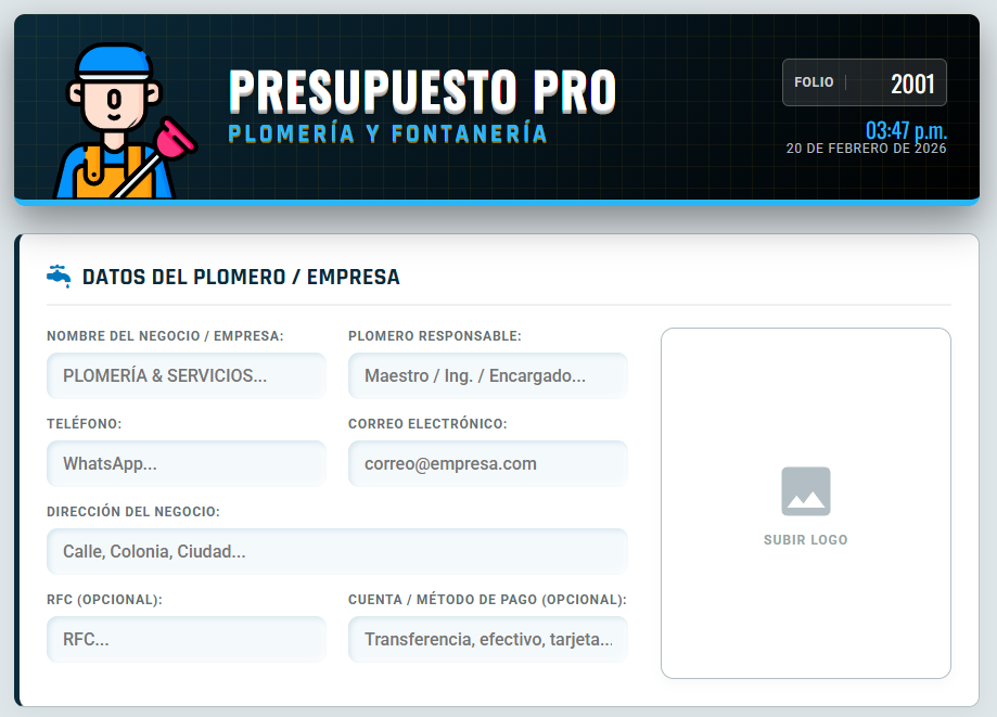 PRESUPUESTO PRO - PLOMERÍA & FONTANERÍA