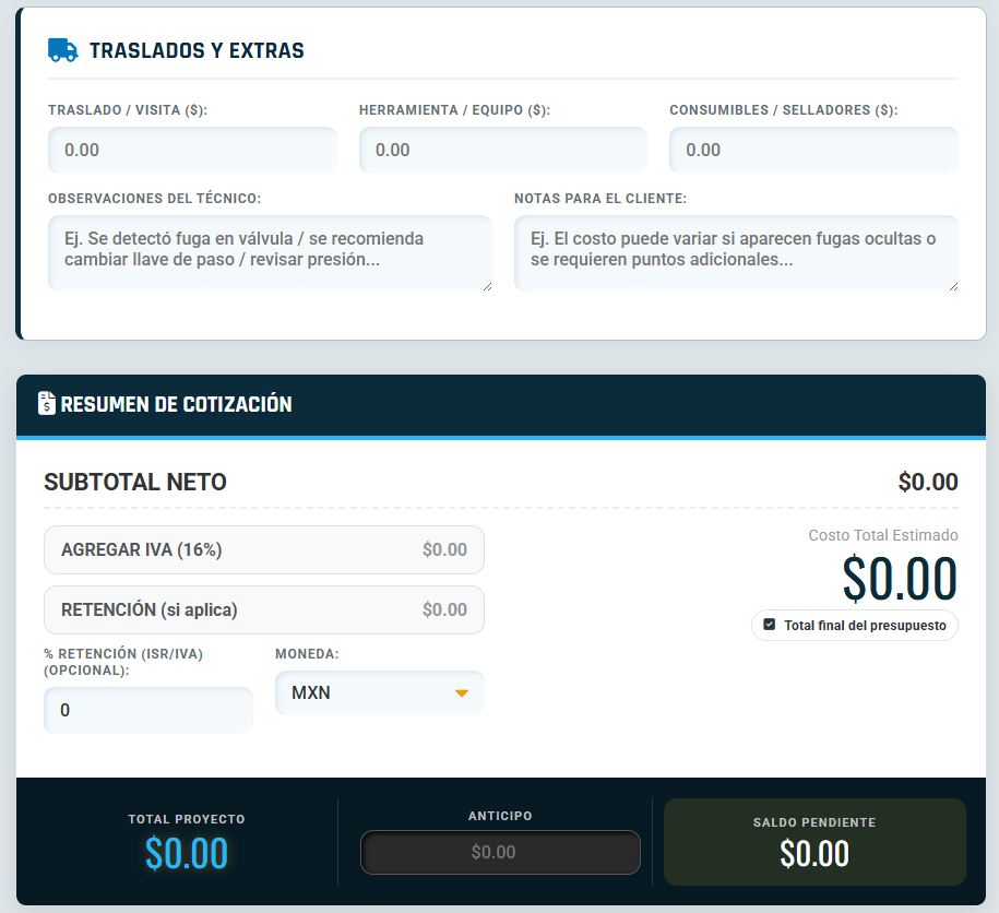 PRESUPUESTO PRO - PLOMERÍA & FONTANERÍA