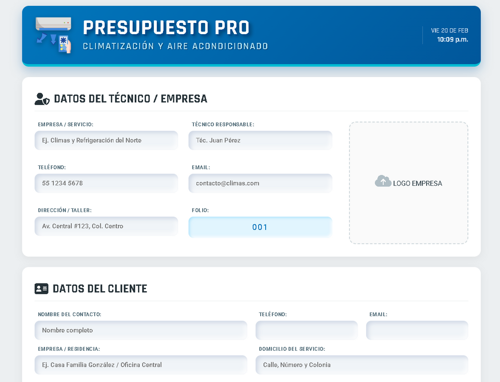 PRESUPUESTO PRO - CLIMATIZACIÓN Y AIRE ACONDICIONADO