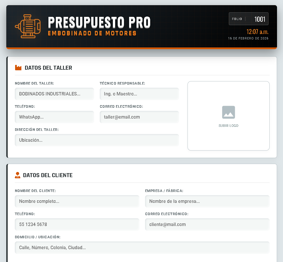 PRESUPUESTO PRO | EMBOBINADO DE MOTORES