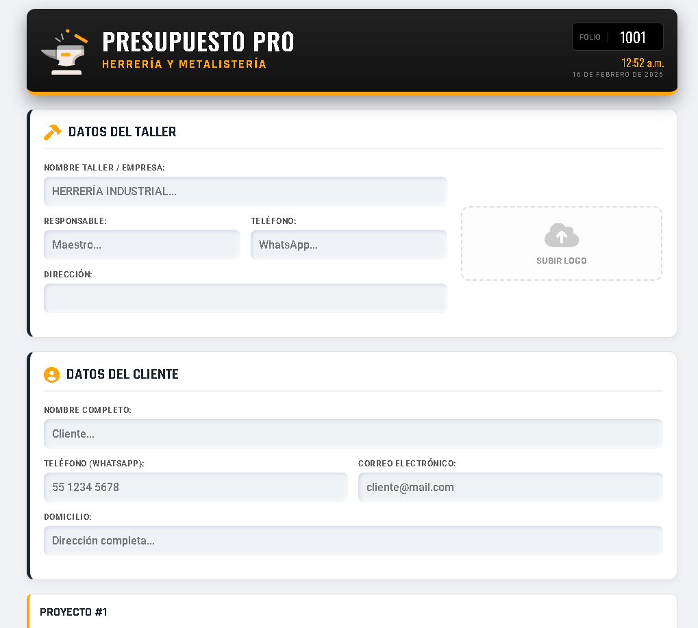 PRESUPUESTO PRO - HERRERÍA Y METALISTERÍA