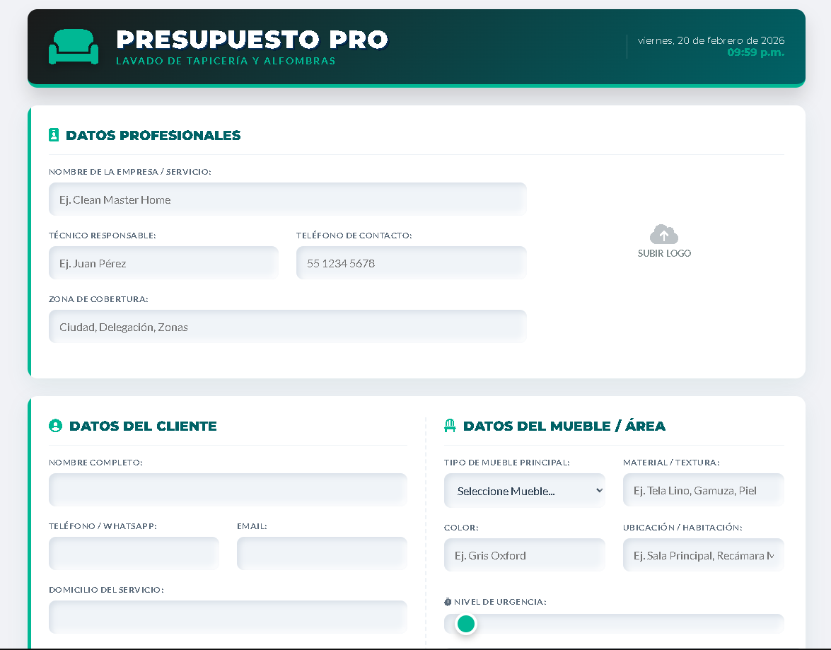 PRESUPUESTO PRO - LAVADO DE TAPICERÍA Y ALFOMBRAS