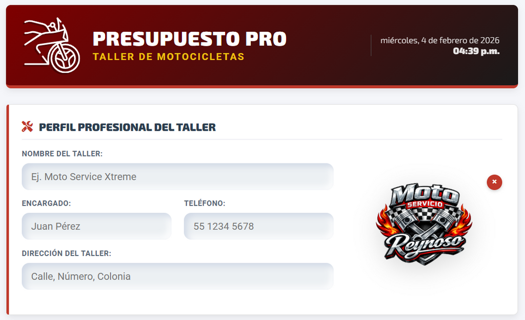 PRESUPUESTO PRO | TALLERES DE MOTOCICLETAS