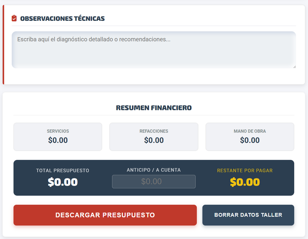 PRESUPUESTO PRO | TALLERES DE MOTOCICLETAS