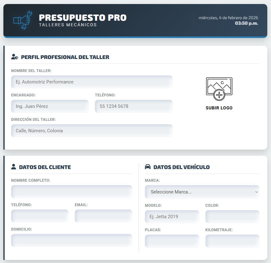 PRESUPUESTO PRO | TALLERES AUTOMOTRICES