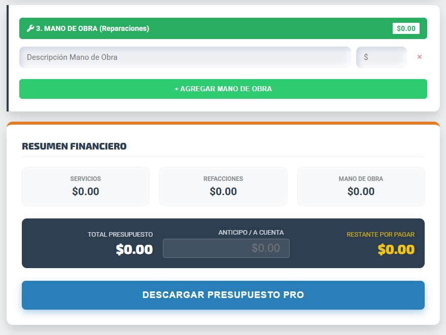 PRESUPUESTO PRO | TALLERES AUTOMOTRICES