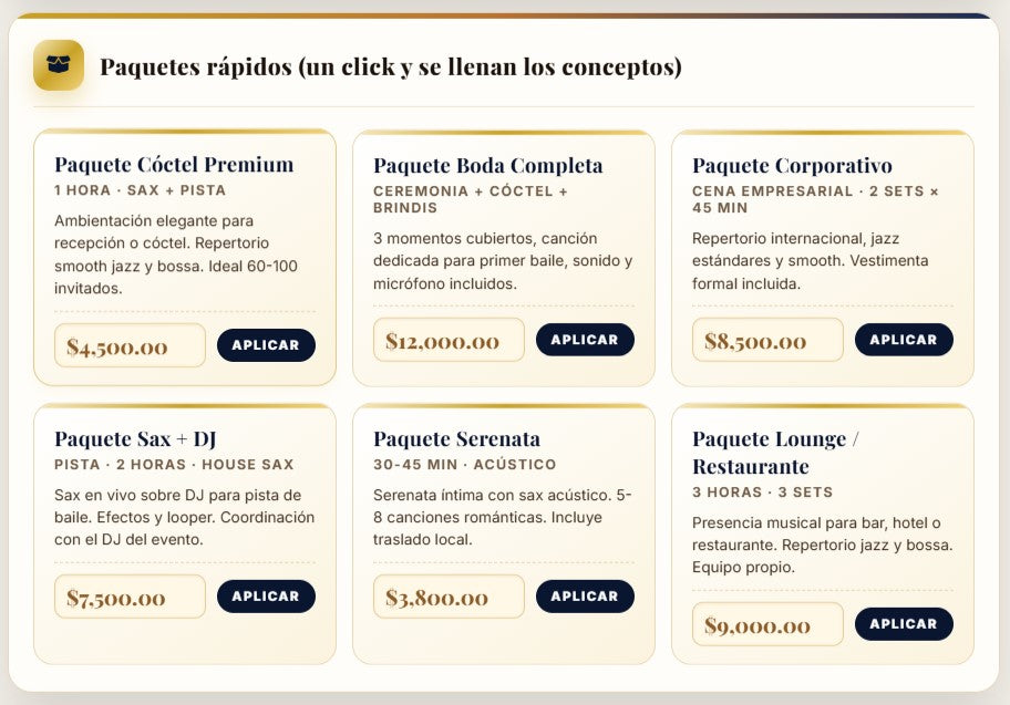 PRESUPUESTO PRO | SAXOFONISTA - SOLISTA