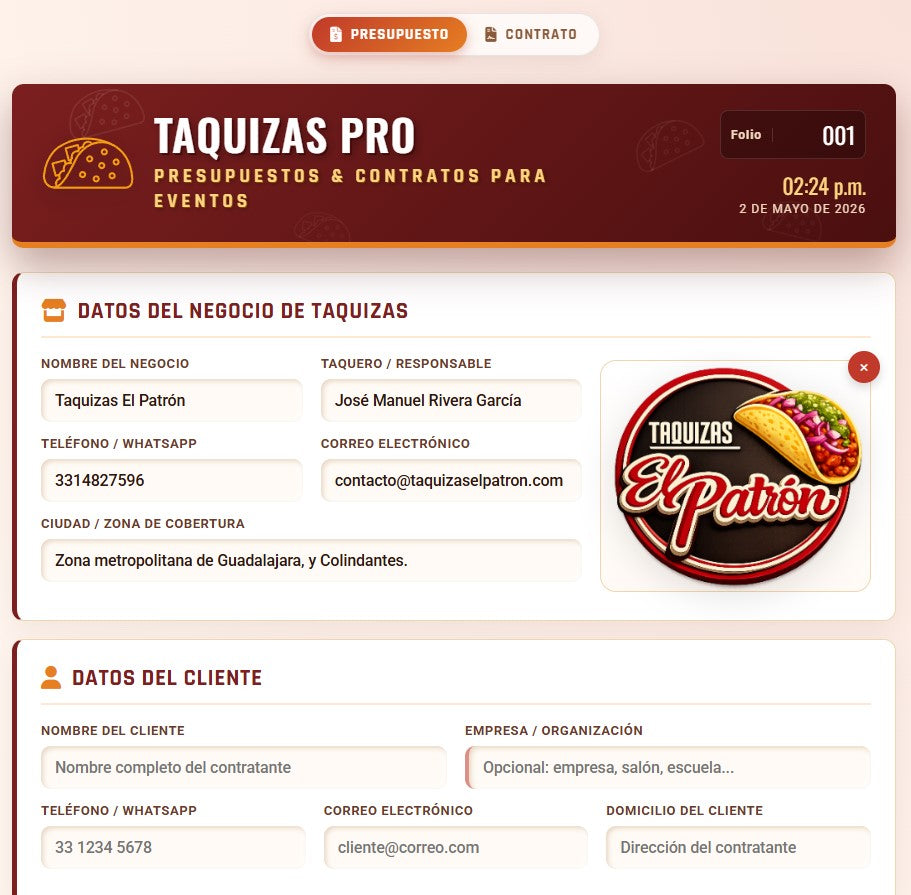 PRESUPUESTO PRO | TAQUIZAS PARA EVENTOS