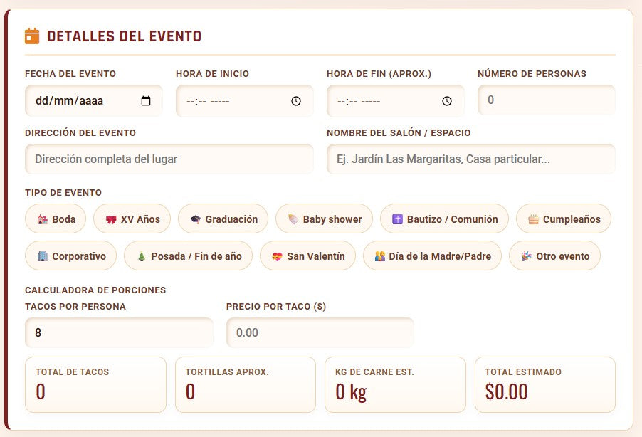 PRESUPUESTO PRO | TAQUIZAS PARA EVENTOS