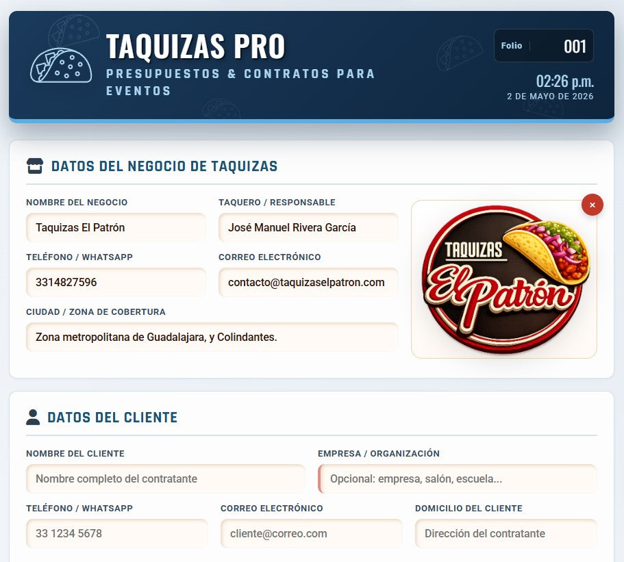 PRESUPUESTO PRO | TAQUIZAS PARA EVENTOS
