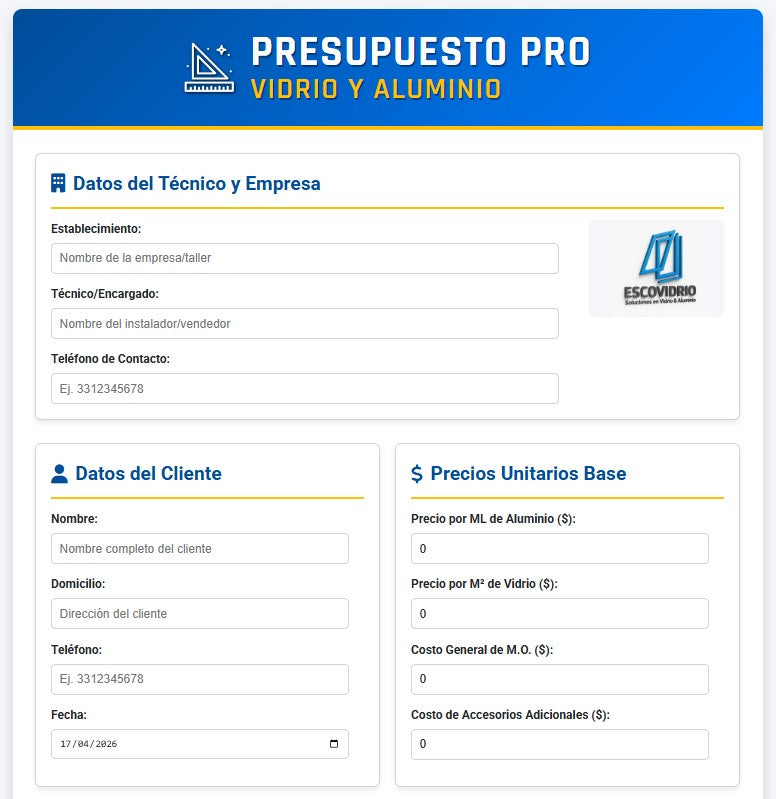 Presupuesto PRO | VIDRIO & ALUMINIO