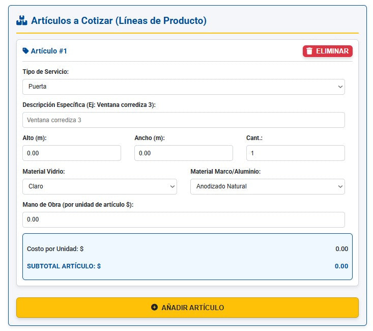 Presupuesto PRO | VIDRIO & ALUMINIO