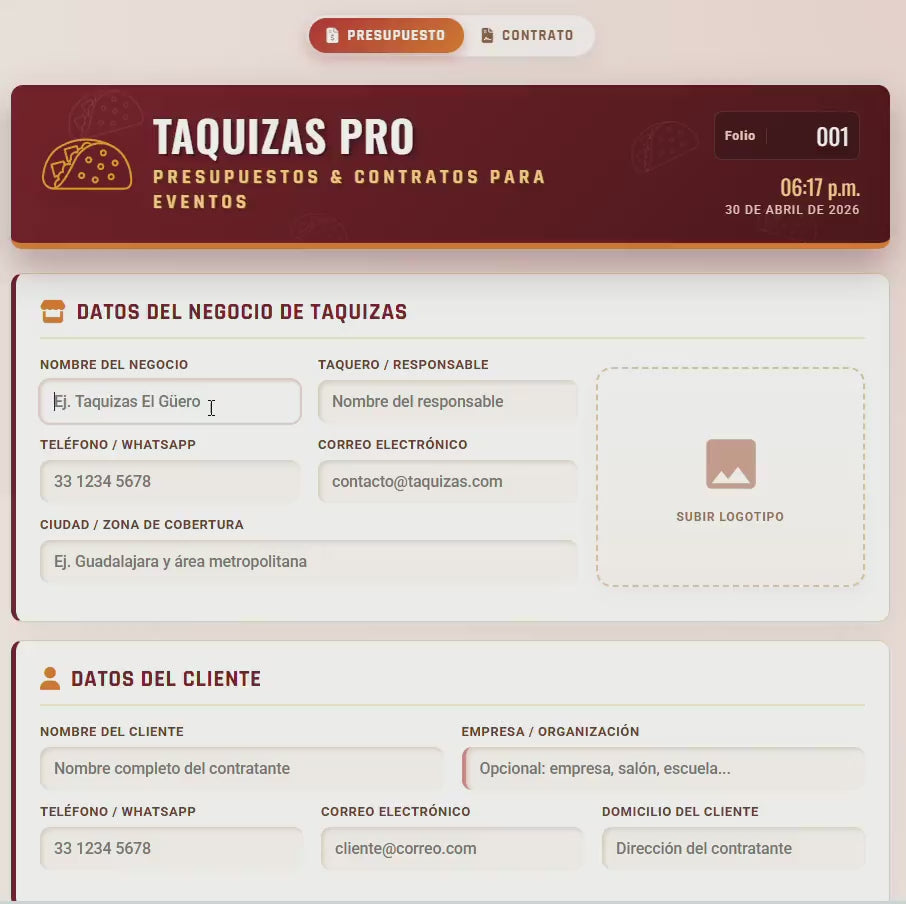 PRESUPUESTO PRO | TAQUIZAS PARA EVENTOS