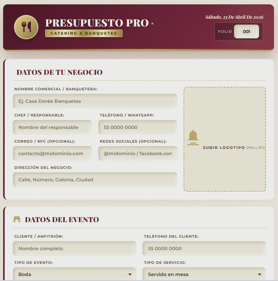 PRESUPUESTO PRO | CATERING & BANQUETES