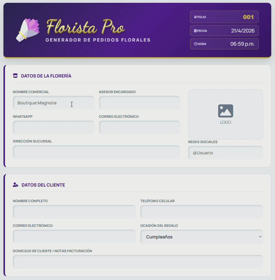 PRESUPUESTO PRO | FLORERÍAS
