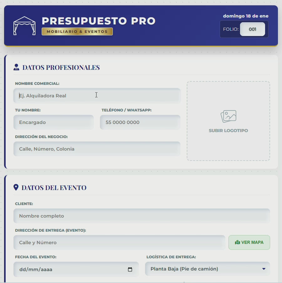PRESUPUESTO PRO | RENTA DE MOBILIARIO PARA EVENTOS