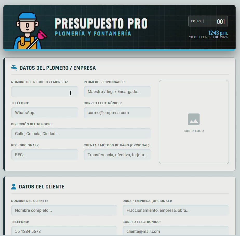 PRESUPUESTO PRO - PLOMERÍA & FONTANERÍA