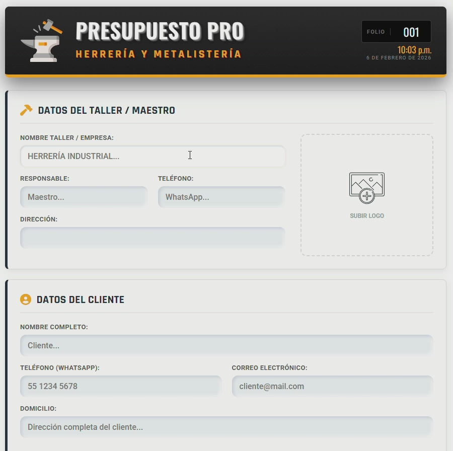 PRESUPUESTO PRO - HERRERÍA Y METALISTERÍA